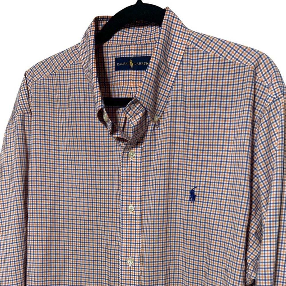 Ralph Lauren Classic Fit Long Sleeve Button Down Shirt Blue Orange SizXXL